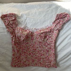 Dainty pink flower off the shoulder Top